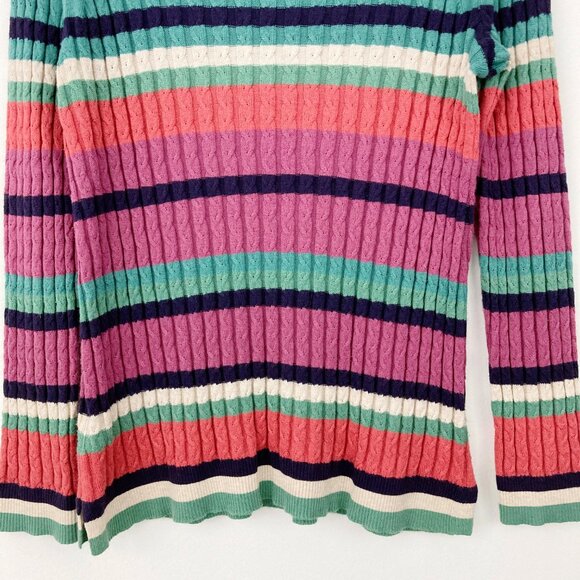 Soft Surroundings Isidor Sweater Size M Cable Knit Striped Cashmere Silk Cotton - Picture 6 of 8